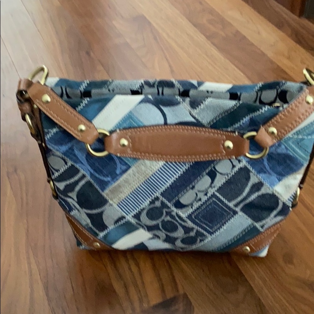 Coach Carly Indigo Blue Denim Patchwork Brown